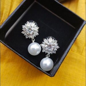 Pearl earring wedding crystal snowflake flower bal